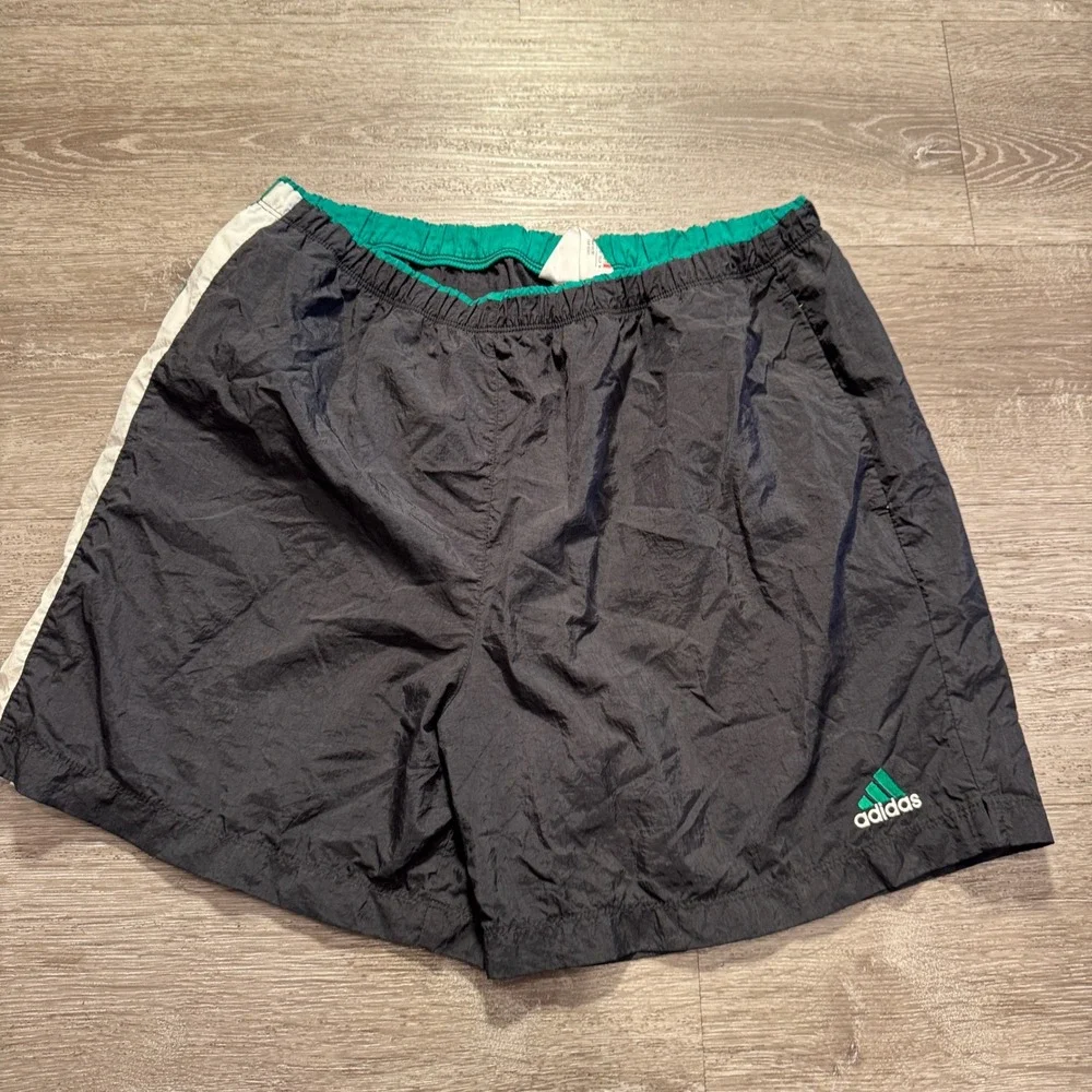 Vintage Adidas Track Shorts Men M Black Green Nylon 90s Athletic Warm Up Y2K VTG